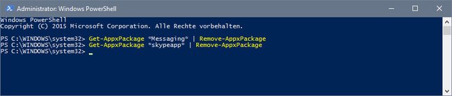 Windows 10: So löscht ihr die App "Nachrichten + Skype" per Powershell.