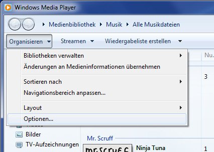 Windows Media Player Optionen