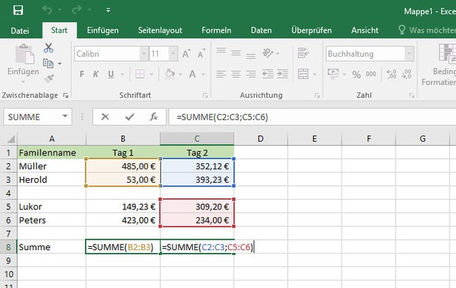 So summiert ihr einzelne oder mehrere Zellbereiche.