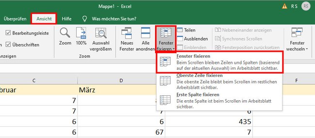 So fixiert ihr ausgewählte Zellen und Spalten in Excel. Bild: GIGA