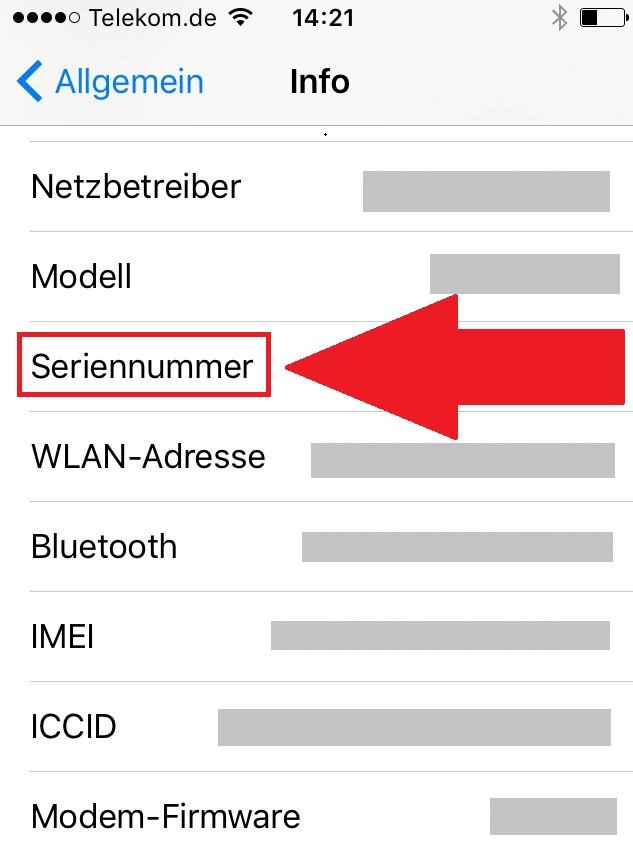 iPhone 5s: In den Einstellungen findet ihr die Seriennummer.