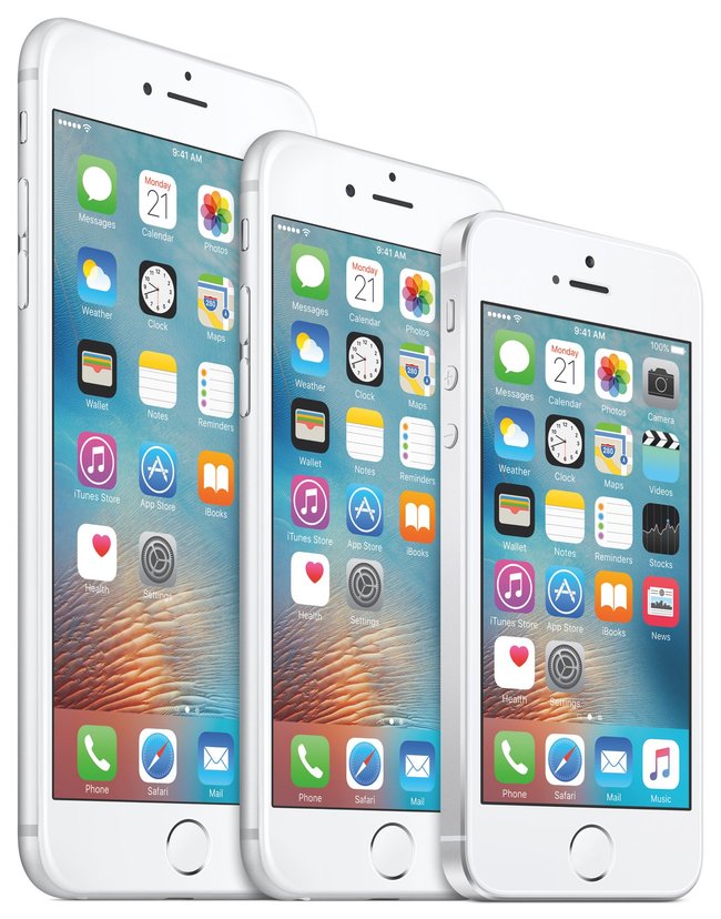 iPhone 6s Plus, iPhone 6s und iPhone SE (von links)