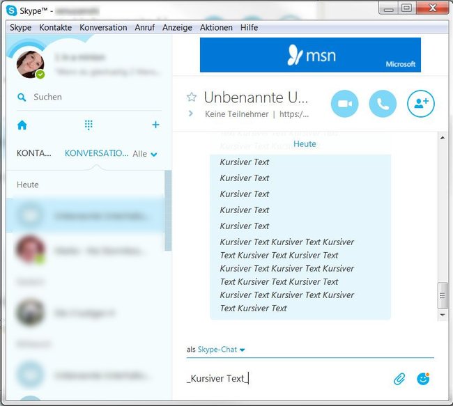 Text kursiv in Skype