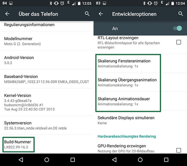 Android-Animationen lassen sich für mehr Geschwindigkeit deaktivieren.