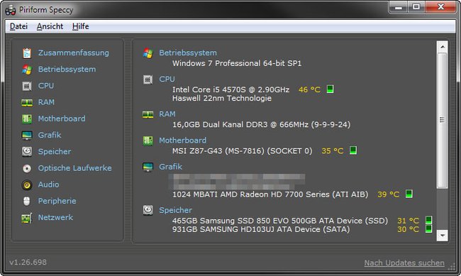 Speccy: Der PC ist für heutige Verhältnisse noch relativ gut aufgestellt (Stand: März 2016).