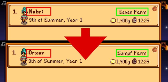 Stardew Valley: Wir haben nachträglich den Farm- und Charakter-Namen geändert.