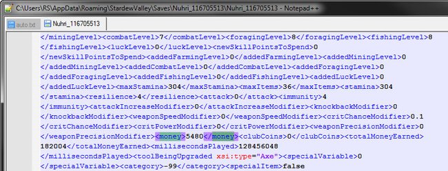 Stardew Valley: Ändert den Betrag in der Datei auf den Gewünschten, um mehr Geld im Spiel zu haben. Bildquelle: GIGA