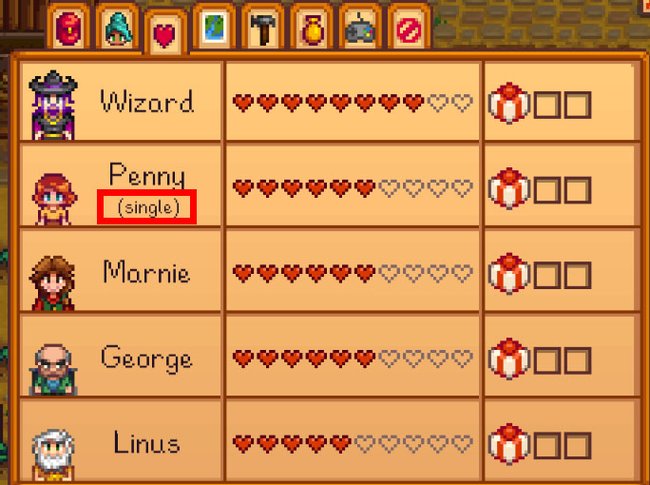 Stardew Valley: An dem Wort „Single“ oder „ledig“ im Social-Tab erkennt ihr, wen ihr heiraten könnt. (Bildquelle: GIGA)