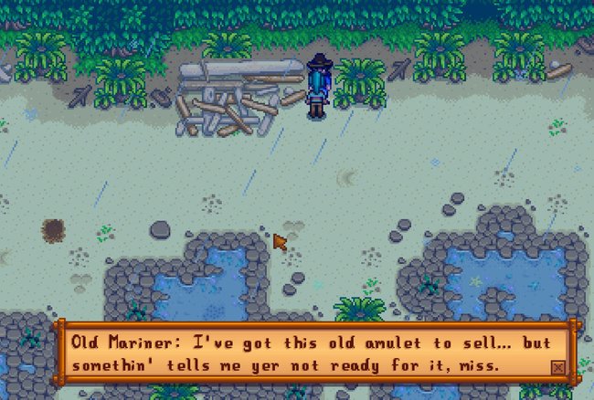 Stardew Valley: Der Old Mariner hat ein altes Amulett, das er verkaufen will.