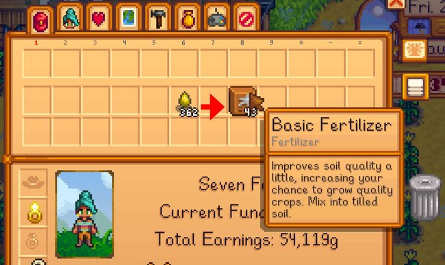 Stardew Valley: Mit Dünger haben eure Pflanzen die Chance besonders wertvoll zu werden. Bildquelle: GIGA