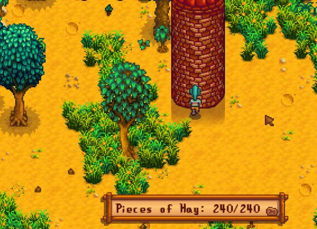 Stardew Valley: Klickt mit der rechten Maustaste auf das Silo, um den Heu-Füllstand angezeigt zu bekommen.