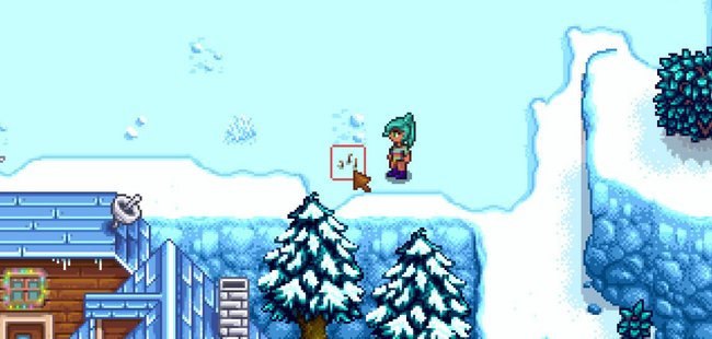 Stardew Valley: Grabt mit eurer Hacke den Boden bei den Würmern um, damit ihr Snow Yam ausgrabt.