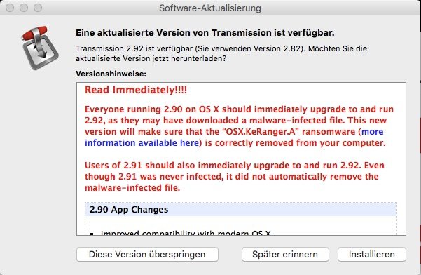 Erste Mac-Ransomware installiert sich über Transmission-Update