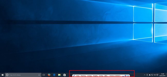 Virtualbox: Windows 10 wird im Vollbild ausgeführt. Das Virtualbox-Menü ruft ihr unten auf.