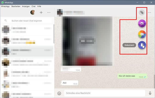 In der PC-Version von WhatsApp könnt ihr ebenfalls Dateien versenden.(Bildquelle: GIGA)