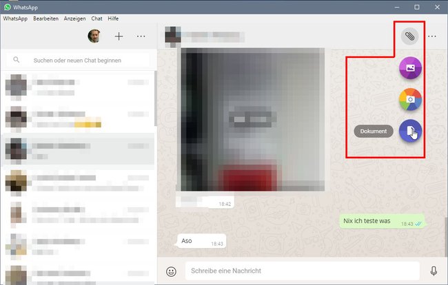 In der PC-Version von WhatsApp könnt ihr ebenfalls Dateien versenden.(Bild: GIGA)