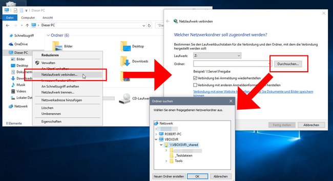 Windows 10: Hier wählt ihr den freigegebenen Ordner für das Netzlaufwerk aus. Bildquelle: GIGA