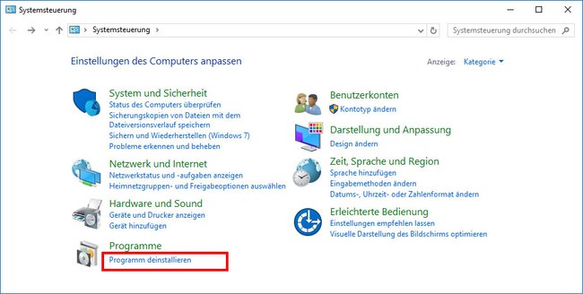 In der Systemsteuerung deinstalliert ihr Programme. Bildquelle: GIGA