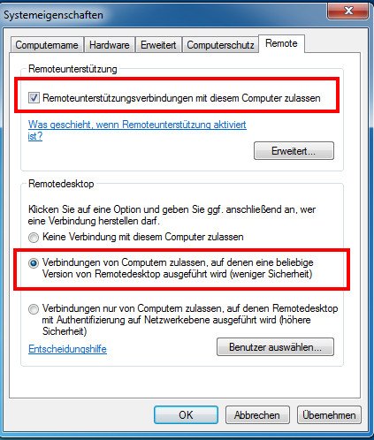 Hier aktiviert ihr die Remote-Desktop-Verbindung in Windows 7. Bild: GIGA