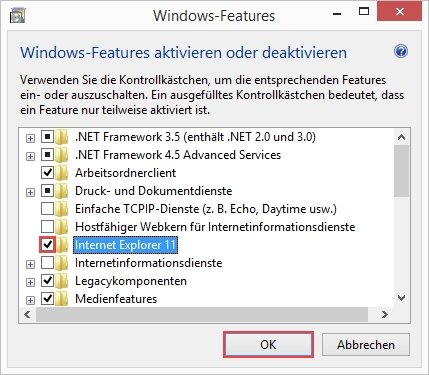 Internet Explorer deaktivieren Windows Features