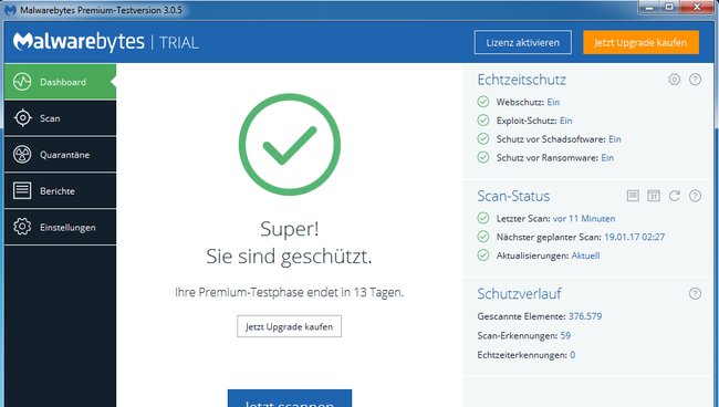 Das Tool „Malwarebytes Anti-Malware“ entfernt Trojaner auf eurem System. Bild: GIGA