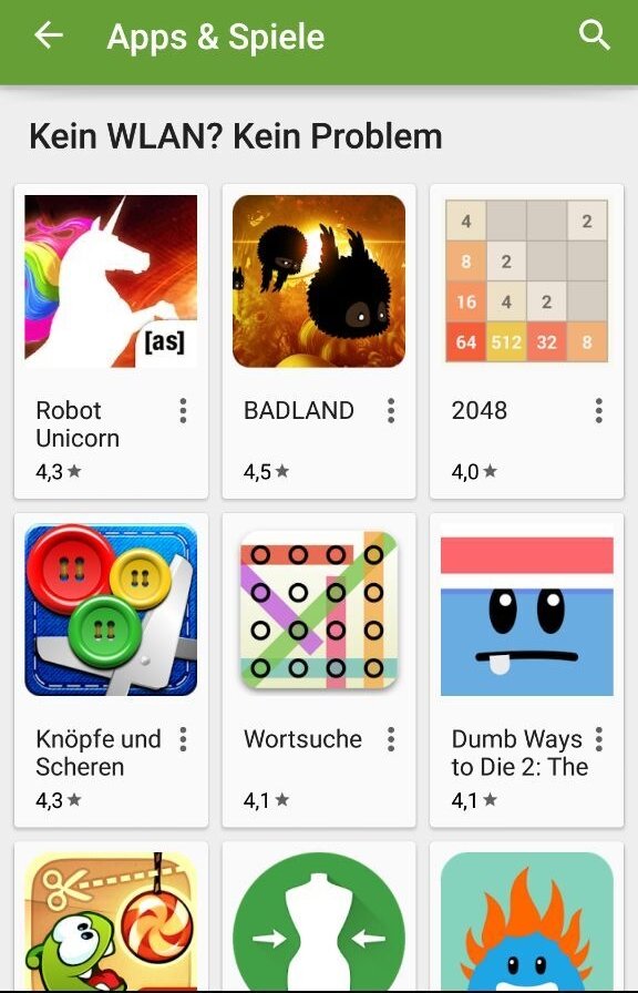 Spiele ohne WLAN Google Play Store