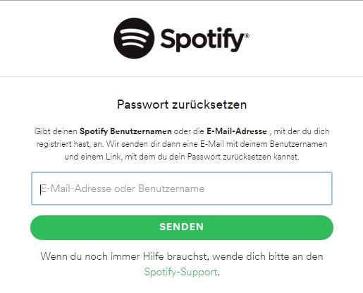 Spotify Passwort zurücksetzen