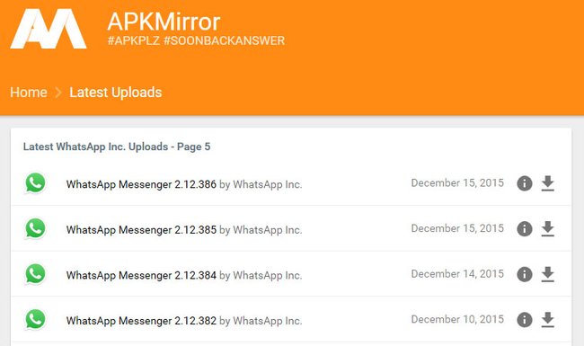 Auf der Webseite APKmirror könnt ihr ältere WhatsApp-Versionen downloaden.