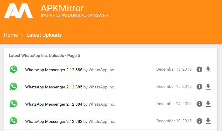 Auf der Webseite APKmirror könnt ihr ältere WhatsApp-Versionen downloaden.