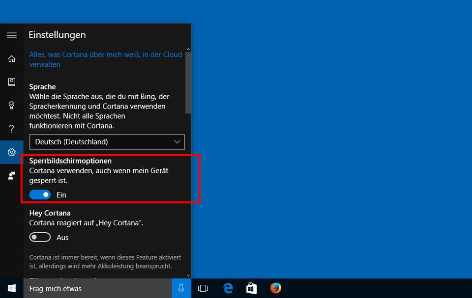 Windows 10: Hier aktiviert ihr Cortana auch auf dem Sperrbildschirm.