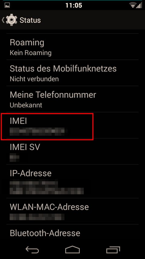Android: Auch in den Einstellungen findet sich die IMEI-Nummer.