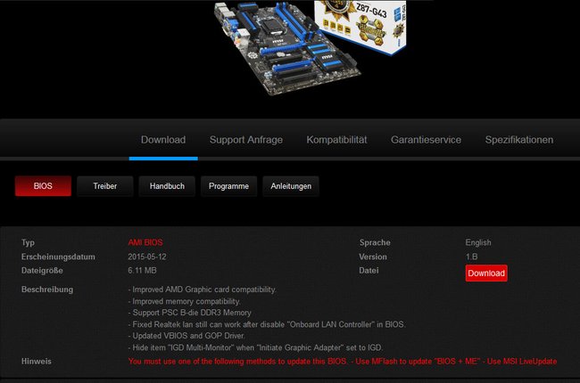 Bei den Mainboard-Herstellern findet ihr die zugehörigen Dateien für das BIOS-Update.