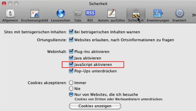 Safari: Hier aktiviert ihr Javascript.