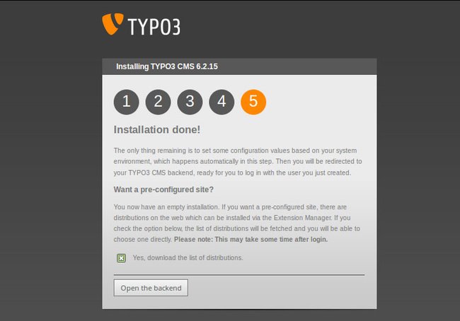 Typo3 wurde installiert.