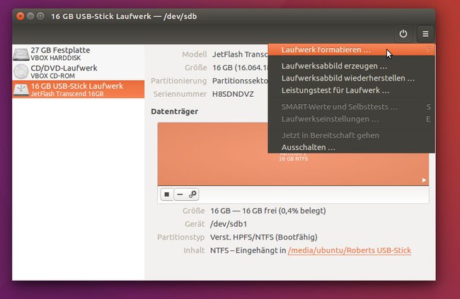 Ubuntu: Hier könnt ihr den USB-Stick als Festplatte formatieren.