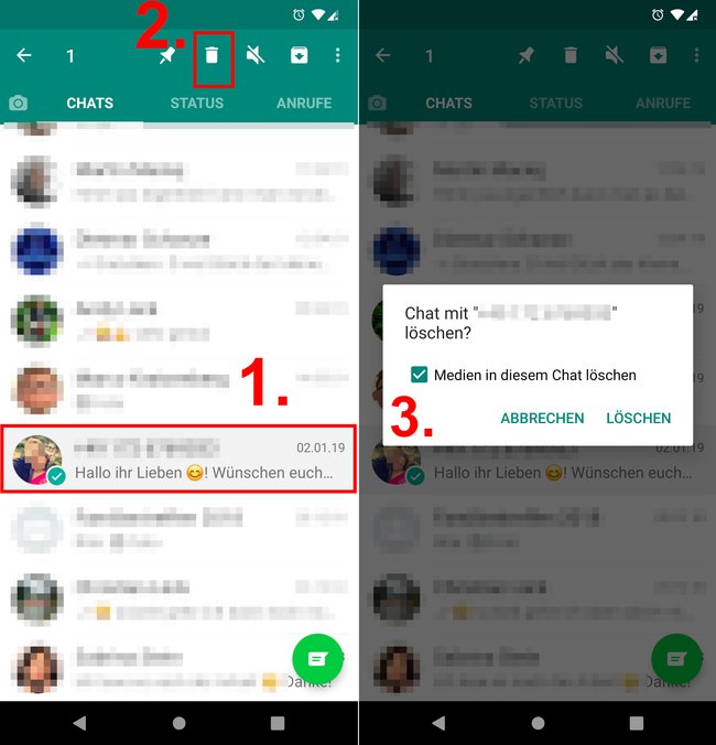 So löscht ihr einen einzelnen WhatsApp-Chat. Bild: GIGA
