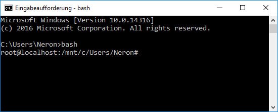 Die Bash läuft unter Windows 10.