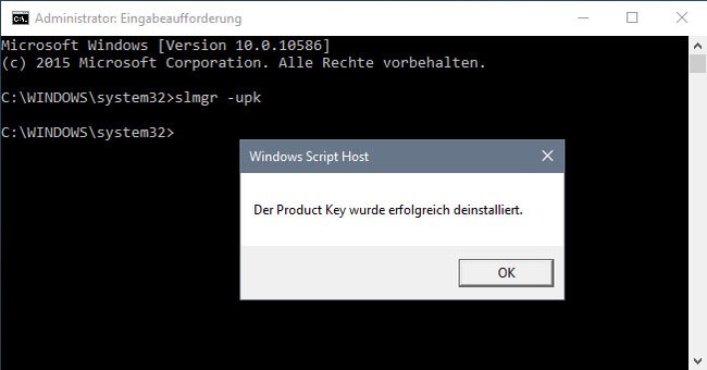 Windows 10: Der Produkt Key und die Lizenz wurden vom System entfernt.