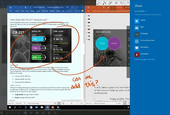 Windows Ink: Per Bildschirmskizze kommentiert ihr euren Bildschirm und schickt dies an andere weiter.