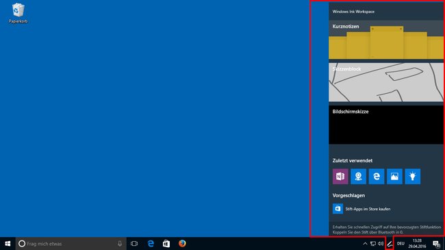 Windows 10: Über das Symbol öffnet ihr Windows Ink.