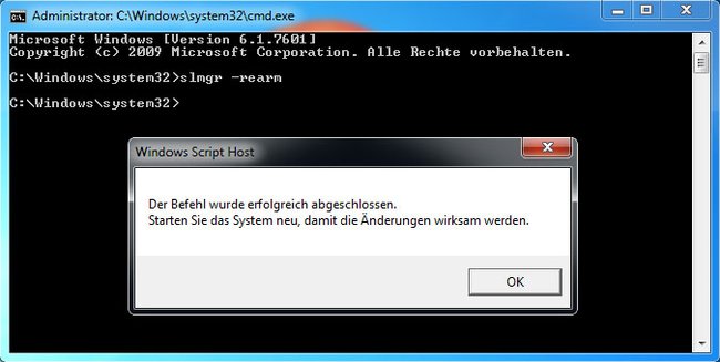 "Slmgr -rearm" setzt die Aktivierungsfrist in Windows zurück.