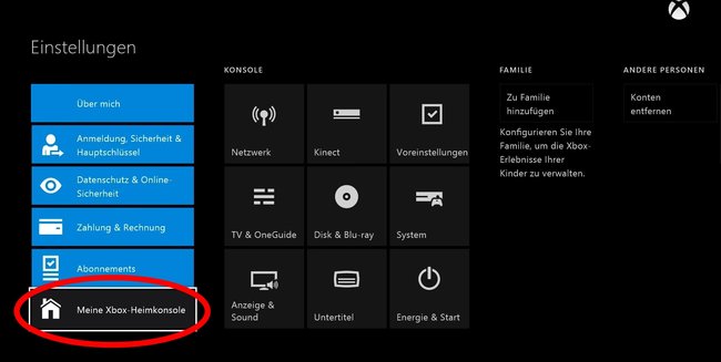 Hier wählt ihr aus, ob eure Xbox die Hauptkonsole sein soll.