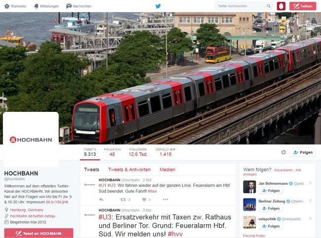 Hamburger Hochbahn auf Twitter