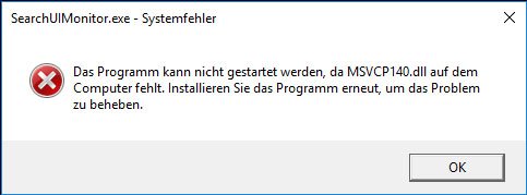 Die Datei MSVCP140.dll fehlt, um das Programm zu starten.