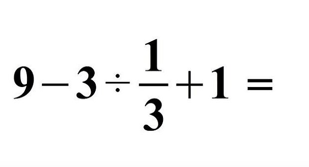 Matheaufgabe: 9-3 ÷ 1/3 + 1 - Das ist die Lösung
