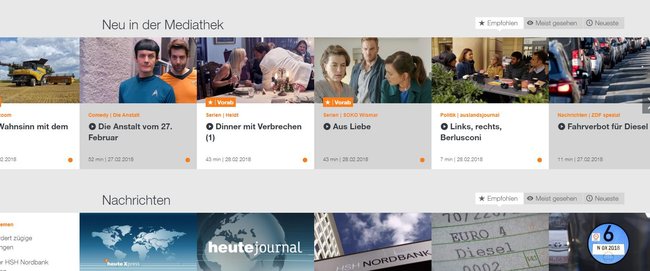 Die ZDF-Mediathek Startseite