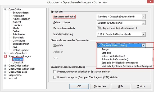 OpenOffice Sprache ändern Rechtschreibung