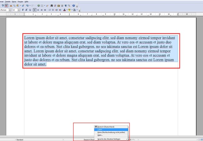 OpenOffice Sprache ändern Textpassage