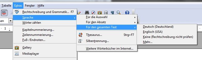 OpenOffice Sprache ändern Rechtschreibung Dokument