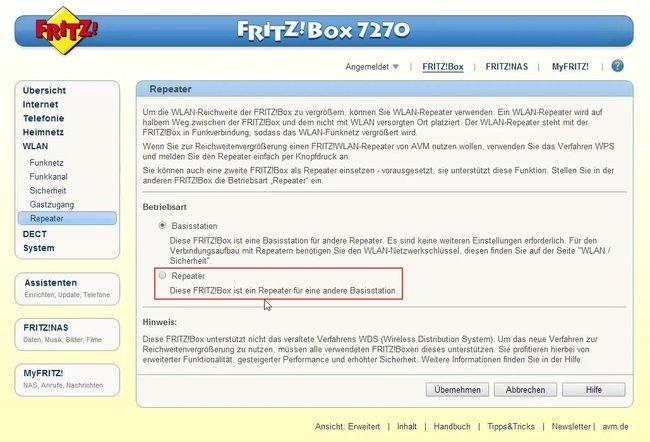 Router als Repeater AVM Fritz!Box